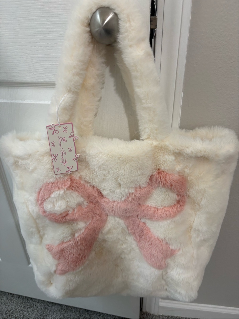 Bow Fancy Boutique Faux Fur Tote with Pink Bow coquette